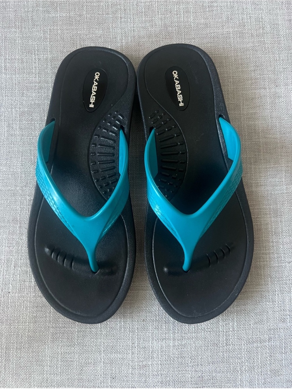 Okabashi Black/Teal thong sandals women’s M, summer beach casual vacation resort
